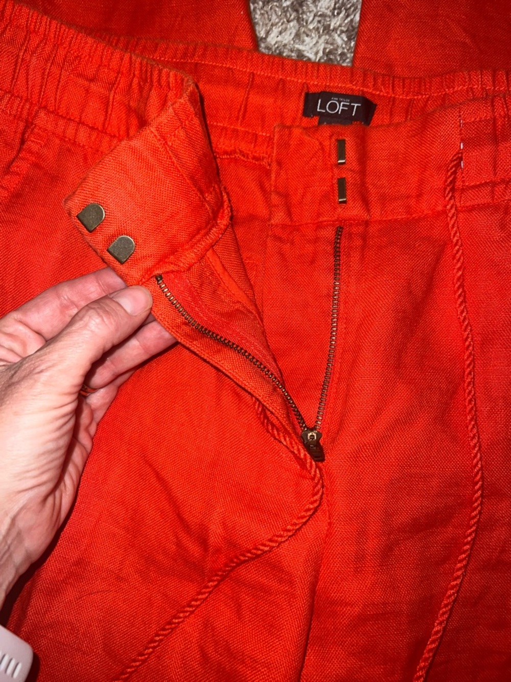 LOFT 100% Linen Wide-Leg Pants, Tassel Drawstring - Bright Coral Orange Size 6! - Picture 5 of 10